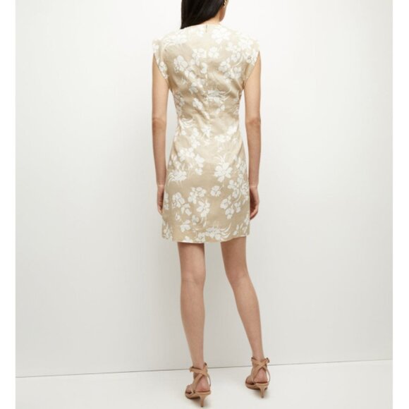 Veronica Beard 'Rosedale' Linen-Blend Floral Mini-Dress, Stone Khaki/Off-White - Picture 4 of 5